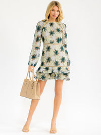 WOMEN'S LONG SLEEVE BODYCON FLORAL CROCHET MINI DRESS