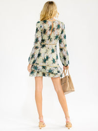 WOMEN'S LONG SLEEVE BODYCON FLORAL CROCHET MINI DRESS