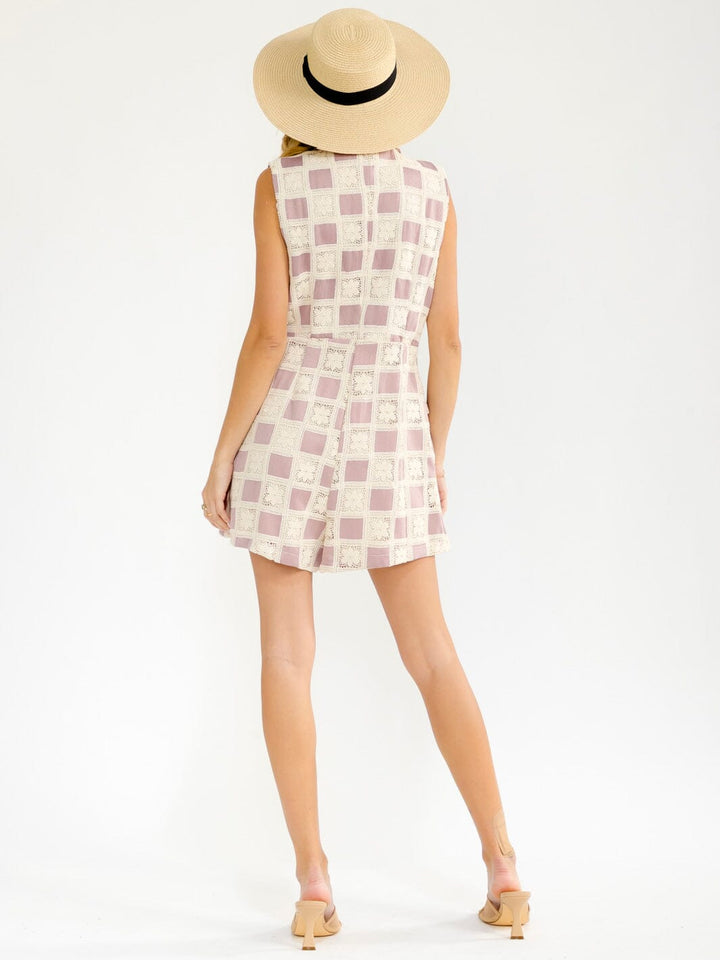 WOMEN'S SLEEVELESS BUTTON CLOSURE COLORBLOCL WRAP CROCHET ROMPER