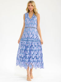WOMEN'S SLEEVELESS V-NECK CROCHET FLORAL MAXI DRESS