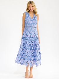 WOMEN'S SLEEVELESS V-NECK CROCHET FLORAL MAXI DRESS
