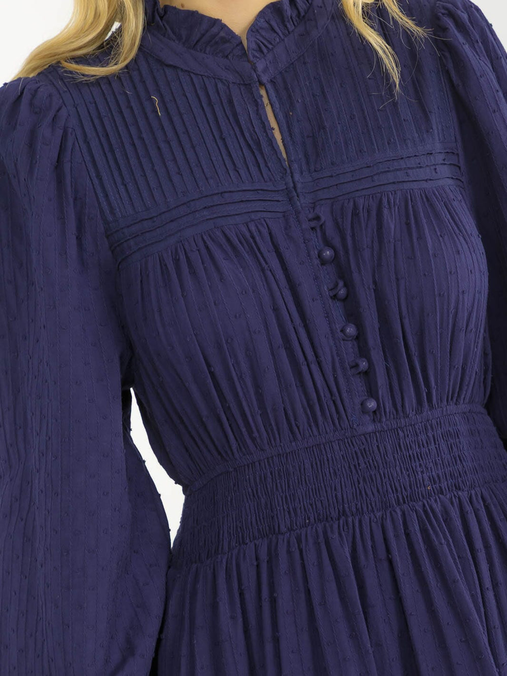 WOMEN'S LONG SLEEVE BUTTON UP ELASTIC WAIST FRONT POCKETS TIERED MAXI DRESS