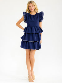 WOMEN'S SHORT RUFFLE SLEEVE TIERED FIT & FLARE MINI DRESS