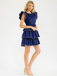 WOMEN'S SHORT RUFFLE SLEEVE TIERED FIT & FLARE MINI DRESS