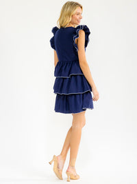WOMEN'S SHORT RUFFLE SLEEVE TIERED FIT & FLARE MINI DRESS