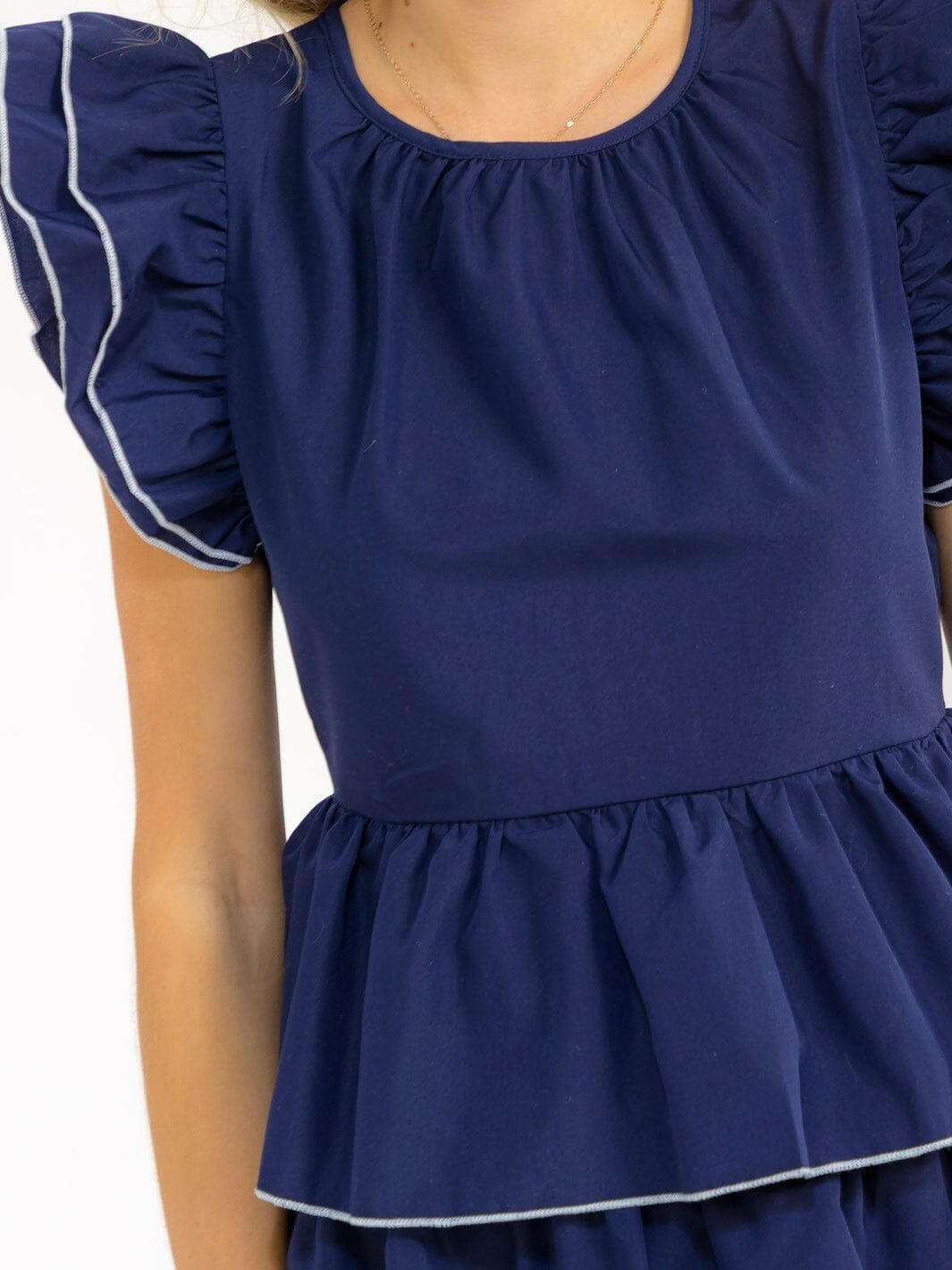 WOMEN'S SHORT RUFFLE SLEEVE TIERED FIT & FLARE MINI DRESS