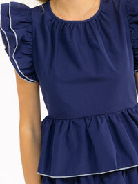 WOMEN'S SHORT RUFFLE SLEEVE TIERED FIT & FLARE MINI DRESS