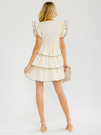 WOMEN'S SHORT RUFFLE SLEEVE TIERED FIT & FLARE MINI DRESS