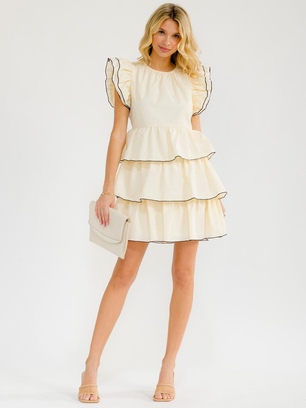 WOMEN'S SHORT RUFFLE SLEEVE TIERED FIT & FLARE MINI DRESS