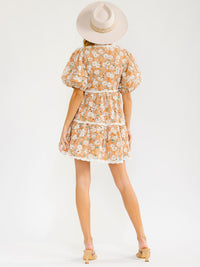 WOMEN'S SHORT PUFF SLEEVE SURPLICE EMBROIDERY FLORAL MINI DRESS