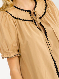 WOMEN'S SHORT PUFF SLEEVE LOOSE FIT PLEATED MINI DRESS