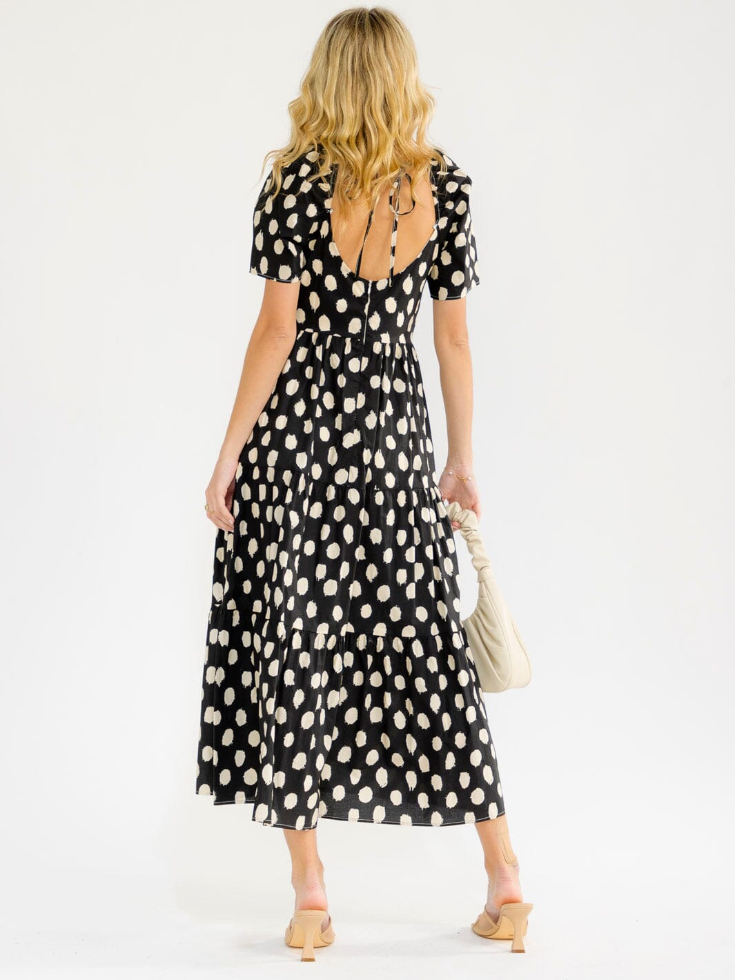 WOMEN'S SHORT SLEEVE V-NECK POLKA DOTS PRINT MAXI DRESS