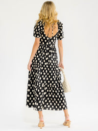 WOMEN'S SHORT SLEEVE V-NECK POLKA DOTS PRINT MAXI DRESS