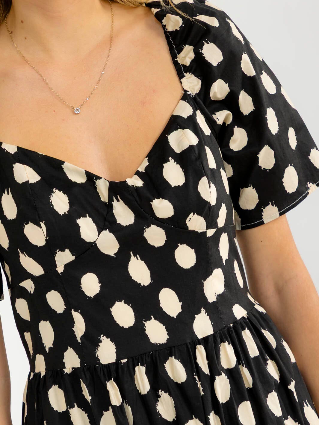 WOMEN'S SHORT SLEEVE V-NECK POLKA DOTS PRINT MAXI DRESS