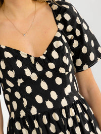 WOMEN'S SHORT SLEEVE V-NECK POLKA DOTS PRINT MAXI DRESS