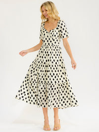 WOMEN'S SHORT SLEEVE V-NECK POLKA DOTS PRINT MAXI DRESS
