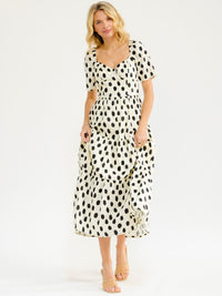 WOMEN'S SHORT SLEEVE V-NECK POLKA DOTS PRINT MAXI DRESS