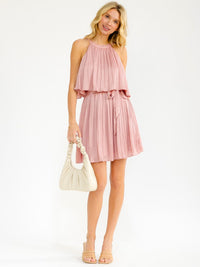 WOMEN'S SLEEVELESS ELASTIC WAIST RUFFLE MINI DRESS
