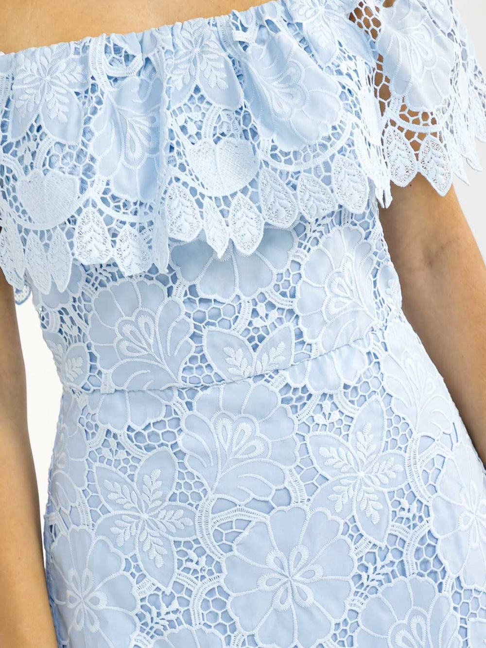 WOMEN'S OFF SHOULDER RUFFLE CROCHET MINI DRESS