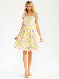 WOMEN'S SLEEVELESS SQUARE NECK FLORAL CROCHET MINI DRESS