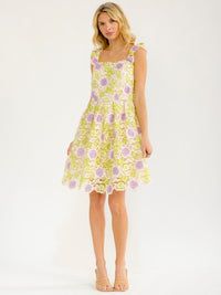 WOMEN'S SLEEVELESS SQUARE NECK FLORAL CROCHET MINI DRESS