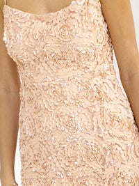 WOMEN'S SLEEVELESS FRONT SLIT FLORAL DETAILED MIDI DRESS