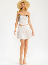 WOMEN'S SLEEVELESS CROP TOP & ZIP UP PLEATED MINI SKIRT 2PC. SET