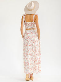 WOMEN'S SLEEVELESS CROP TOP & ELASTIC WAIST MAXI SKIRT FLORAL EMBROIDERY 2PC. SET