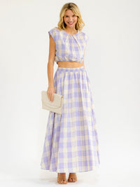 WOMEN'S SLEEVELESS CROP TOP & ELASTIC WAIST MAXI SKIRT PLAID 2PC. SET