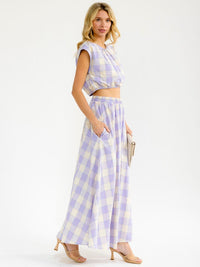 WOMEN'S SLEEVELESS CROP TOP & ELASTIC WAIST MAXI SKIRT PLAID 2PC. SET
