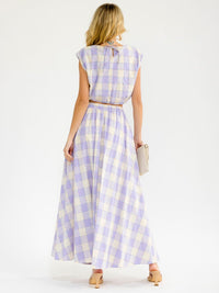 WOMEN'S SLEEVELESS CROP TOP & ELASTIC WAIST MAXI SKIRT PLAID 2PC. SET