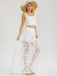 WOMEN'S SLEEVELESS CROP TOP & ELASTIC WAIST MAXI SKIRT FLORAL LACE 2PC. SET