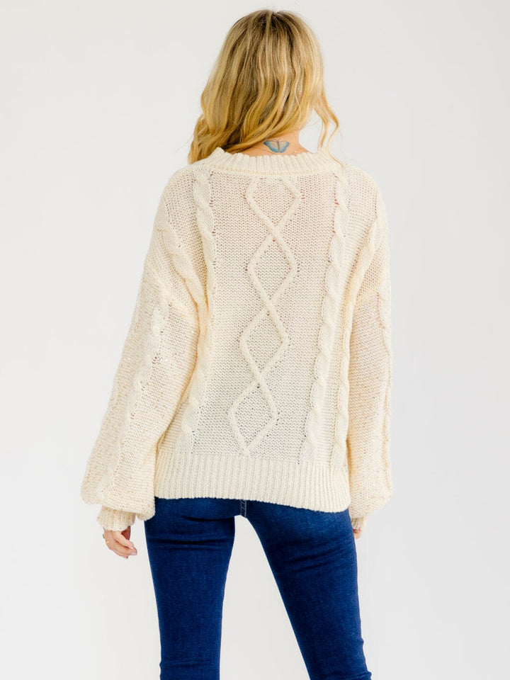WOMEN'S LONG SLEEVE PULLOVER CABLE KNIT SEQUINS SWEATER