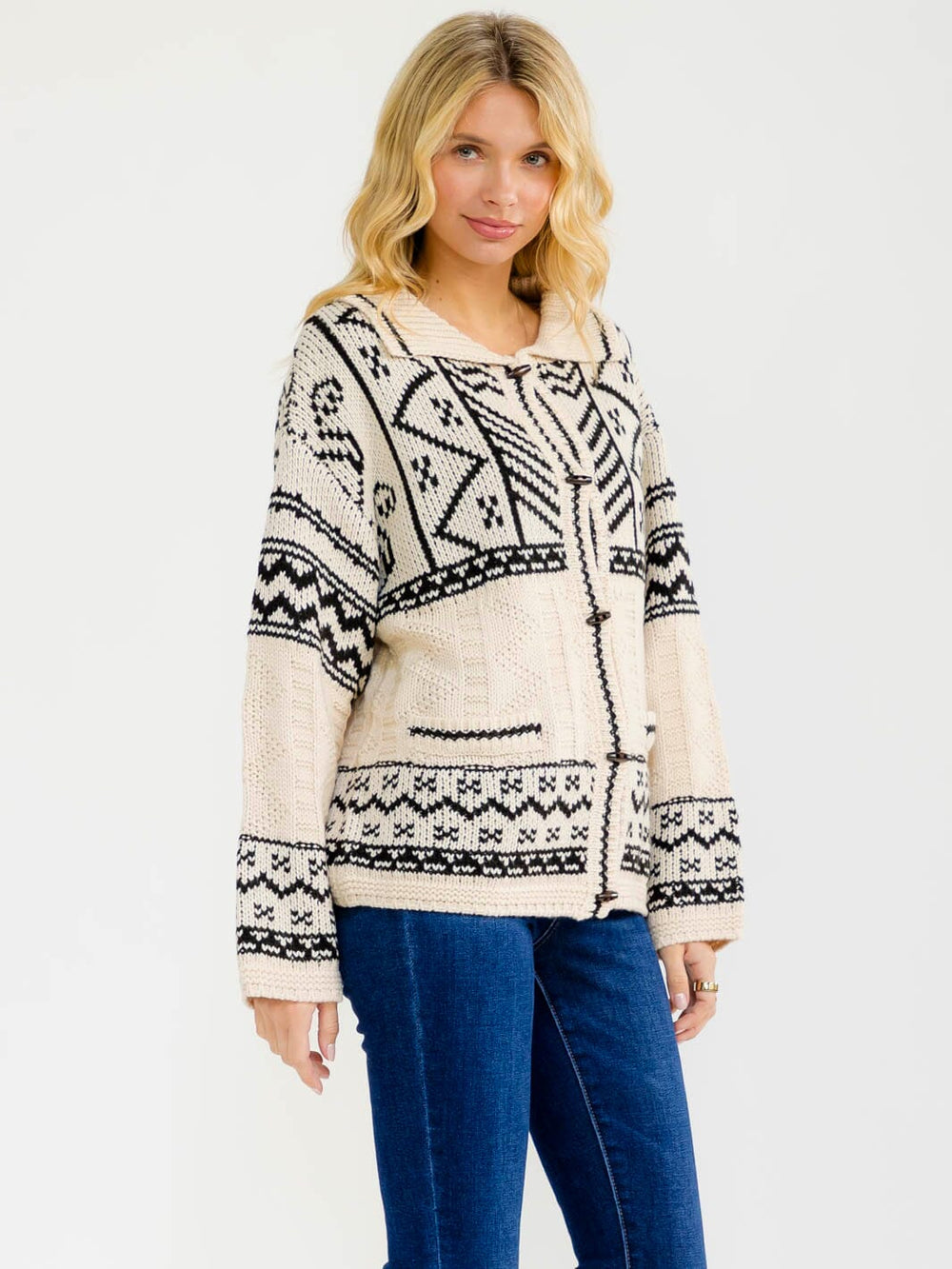 WOMEN'S LONG SLEEVE BUTTON UP FRONT POCKETS MULTI SWEATER