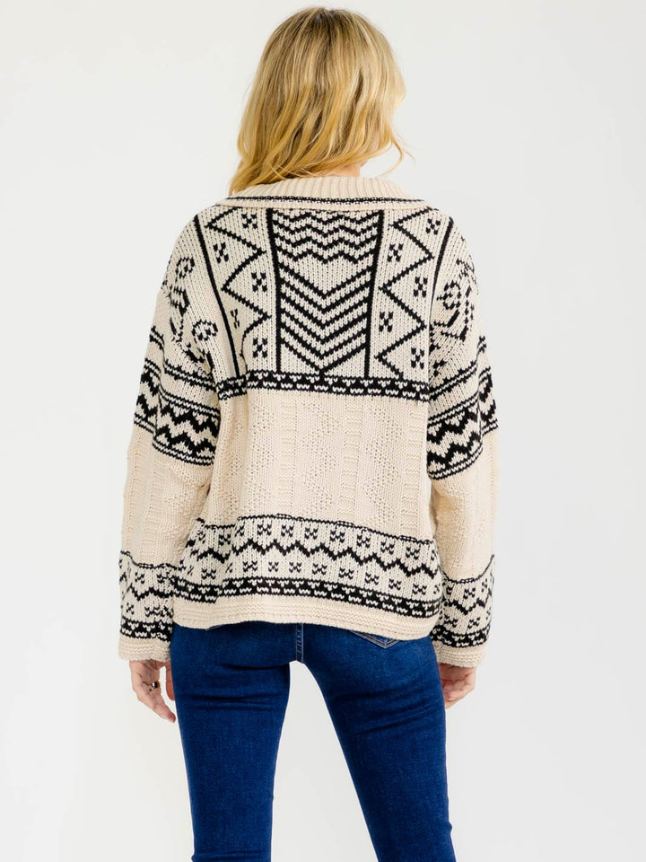 WOMEN'S LONG SLEEVE BUTTON UP FRONT POCKETS MULTI SWEATER
