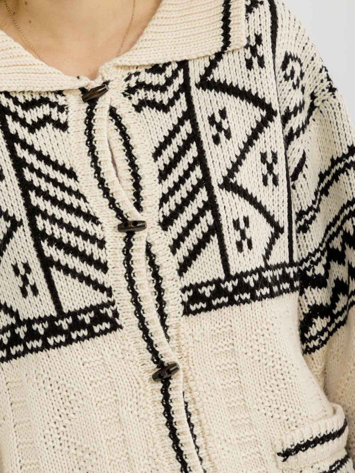 WOMEN'S LONG SLEEVE BUTTON UP FRONT POCKETS MULTI SWEATER