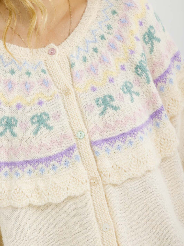 WOMEN'S LONG SLEEVE BUTTON MULTI CROCHET SWEATER