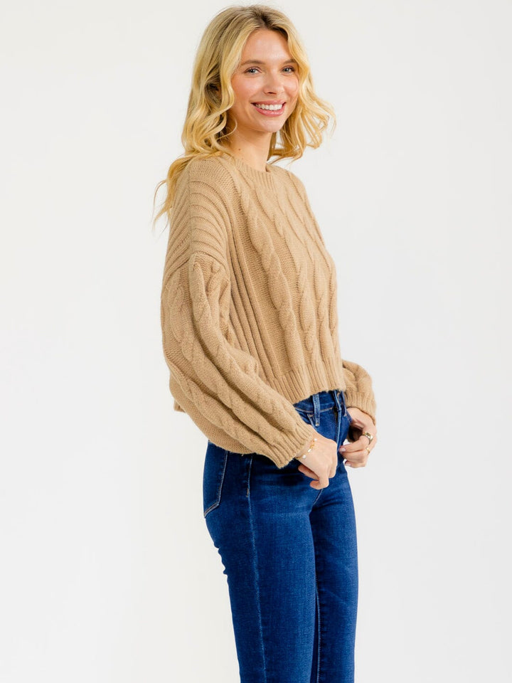 WOMEN'S LONG SLEEVE PULLOVER CABLE KNIT SWEATER