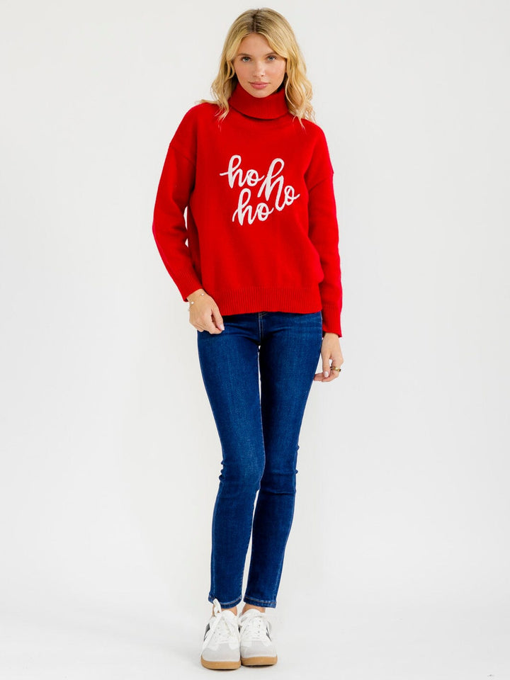 WOMEN'S LONG SLEEVE TURTLE NECK HOLIDAY PULLOVER SWEATER