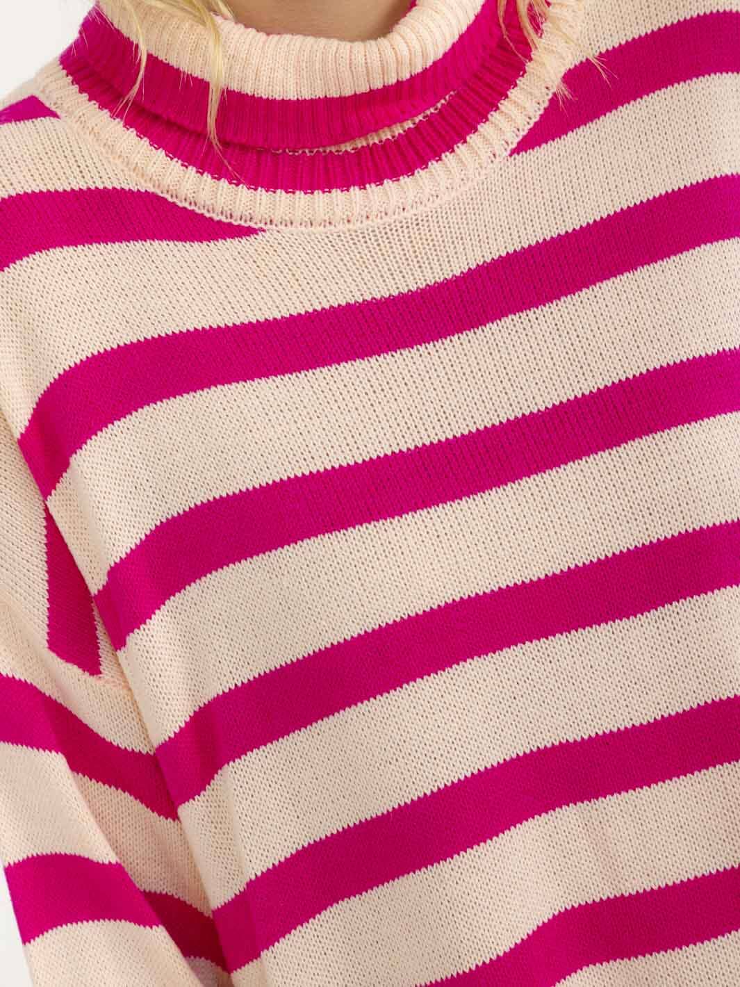WOMEN'S LONG SLEEVE TURTLE NECK COLORBLOCK STRIPES PULLOVER SWEATER