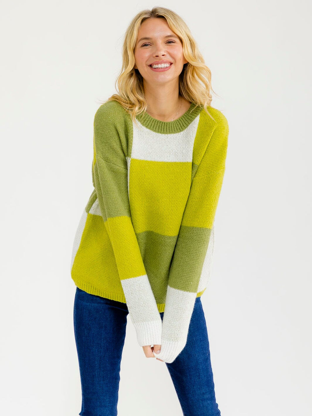 WOMEN'S LONG SLEEVE PULLOVER COLORBLOCK SWEATER