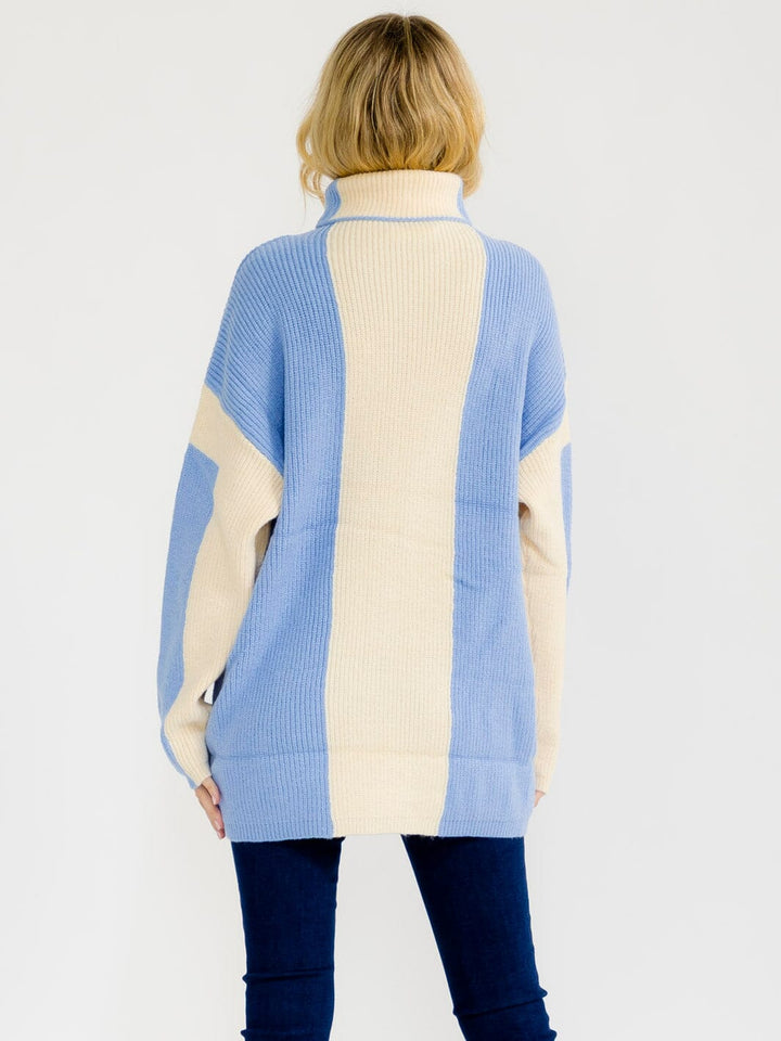 WOMEN'S LONG SLEEVE TURTLE NECK COLORBLOCK PULLOVER SWEATER