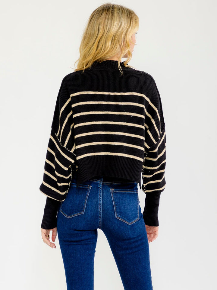 WOMEN'S LONG SLEEVE PULLOVER COLORBLOCK STRIPES SWEATER
