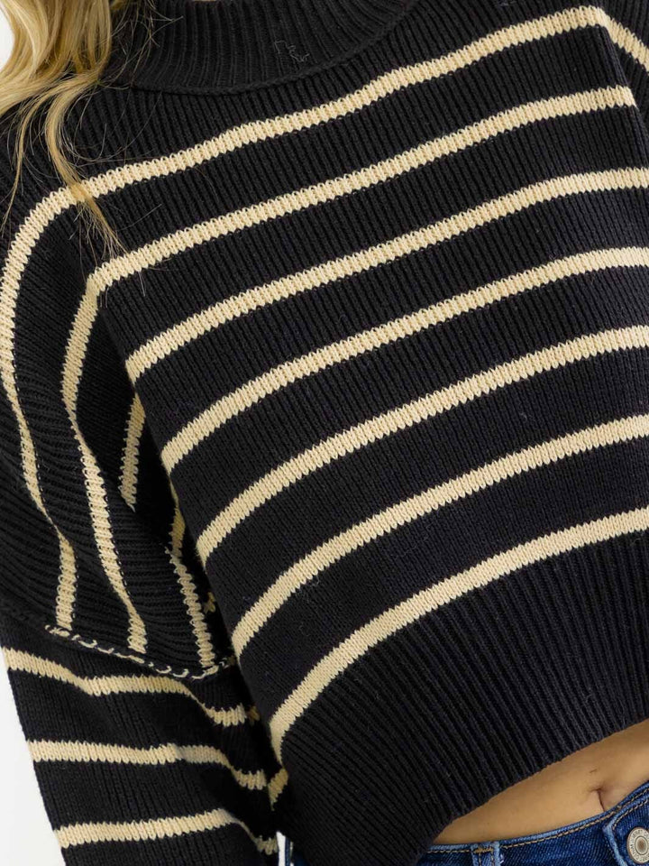 WOMEN'S LONG SLEEVE PULLOVER COLORBLOCK STRIPES SWEATER
