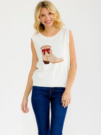 WOMEN'S SLEEVELESS COWBOY BOOT SWEATER TOP