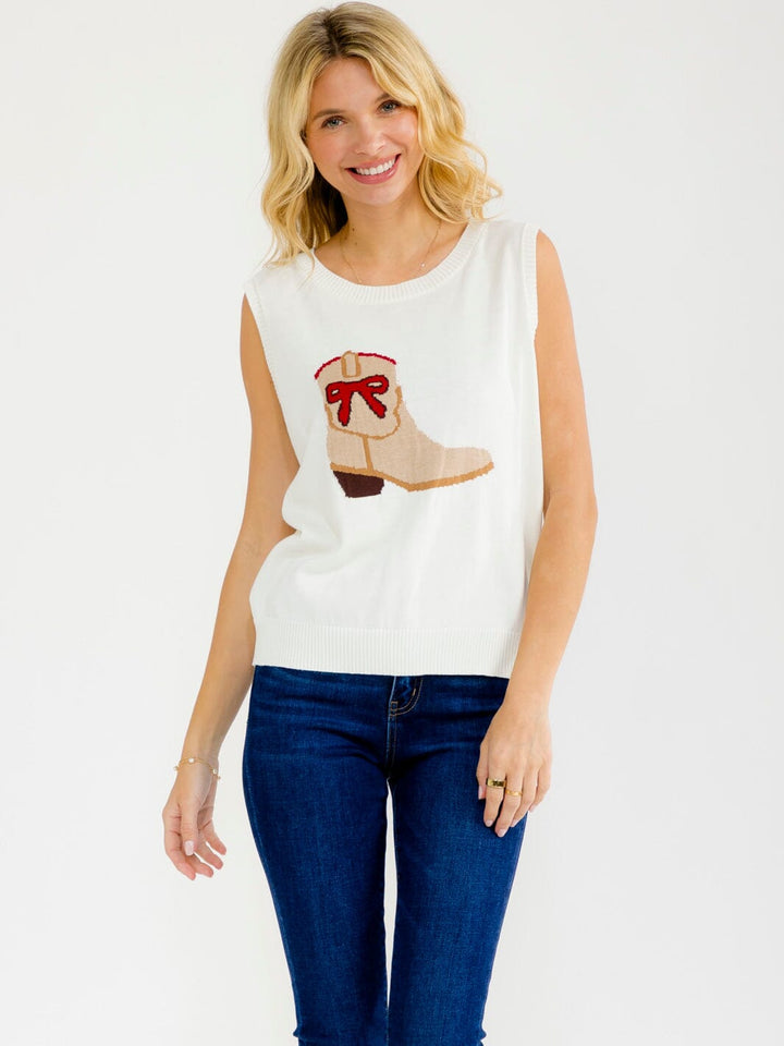WOMEN'S SLEEVELESS COWBOY BOOT SWEATER TOP