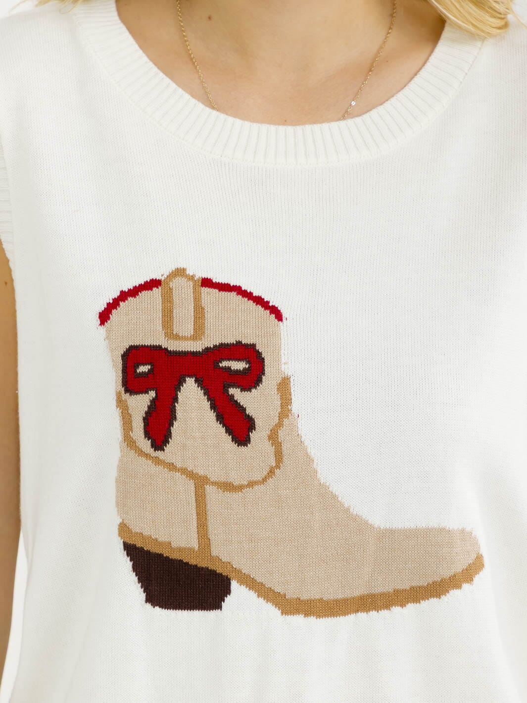 WOMEN'S SLEEVELESS COWBOY BOOT SWEATER TOP