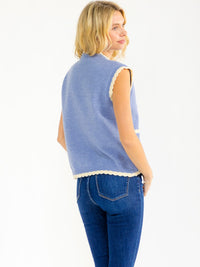 WOMEN'S SLEEVELESS FRONT TIE POCKETS SWEATER TOP