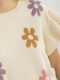 WOMEN'S SHORT RUFFLE SLEEVE FLOWER PRINT BLOUSE