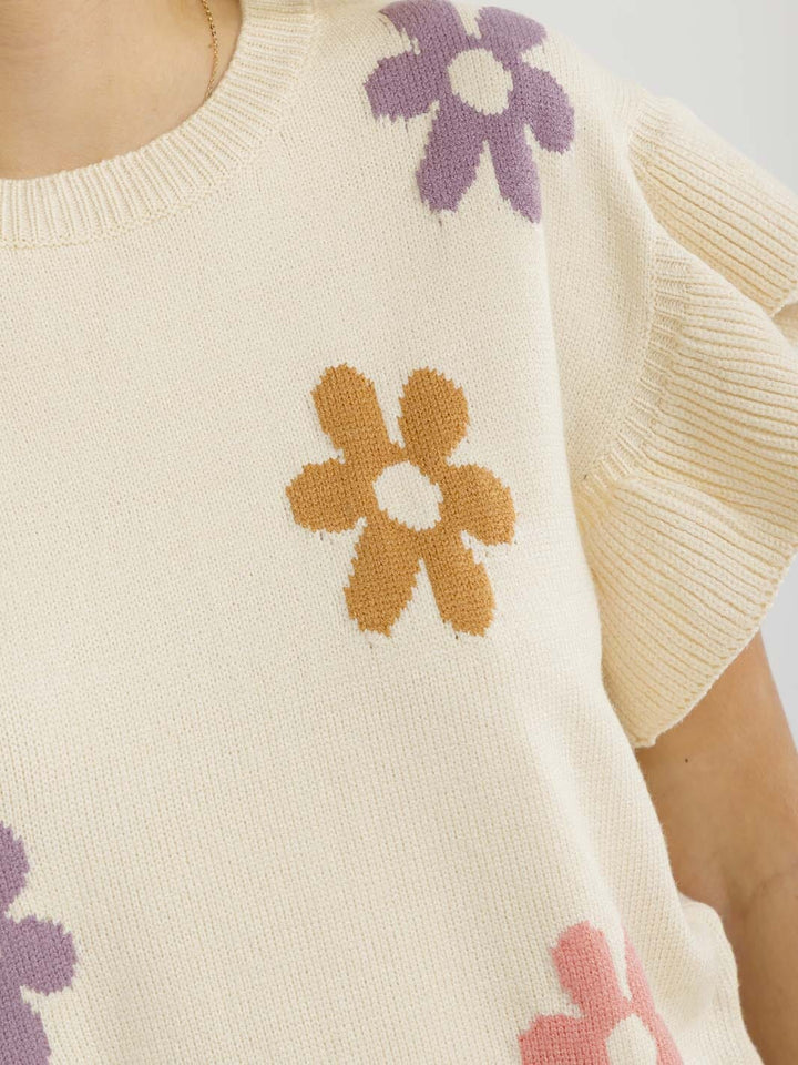 WOMEN'S SHORT RUFFLE SLEEVE FLOWER PRINT BLOUSE